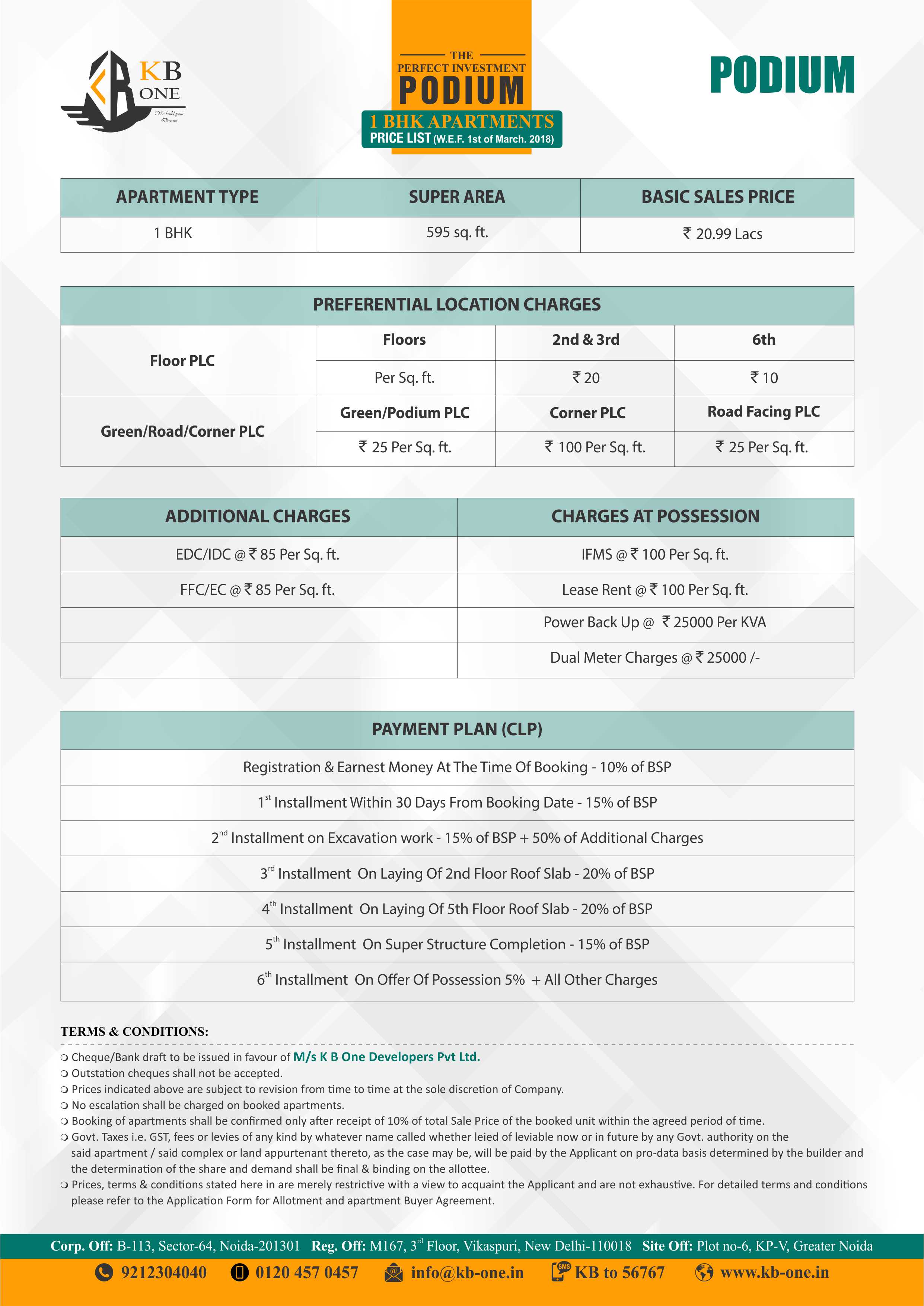 KB-One Podium 1BHK Flats Floor Plan